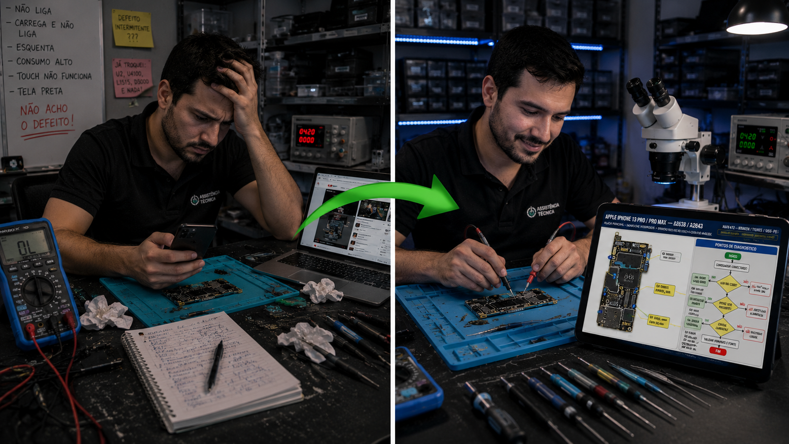 Antes e Depois - Diagnóstico de Celular